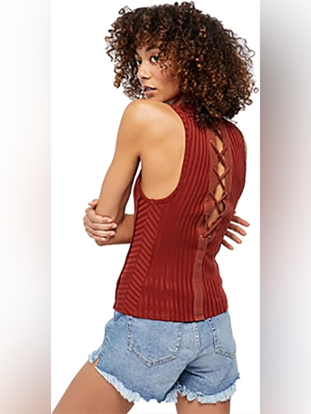 FREE PEOPLE CHECK IT OUT RIBBED TANK